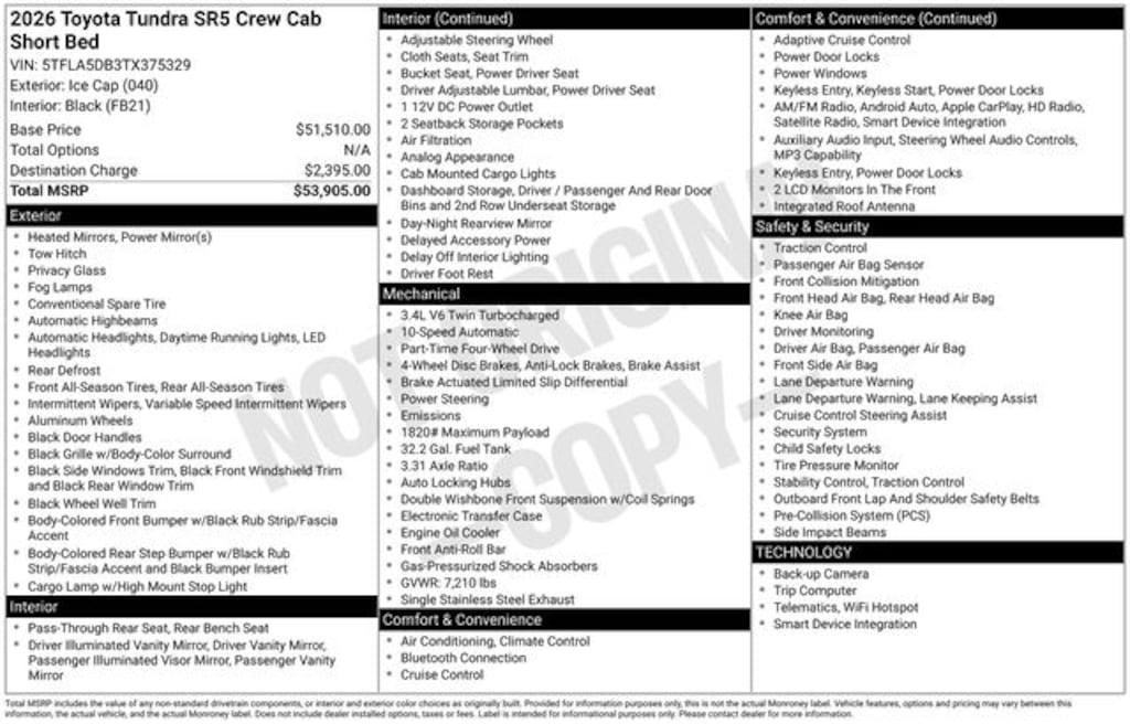 Used 2026 Toyota Tundra SR5 Truck CrewMax