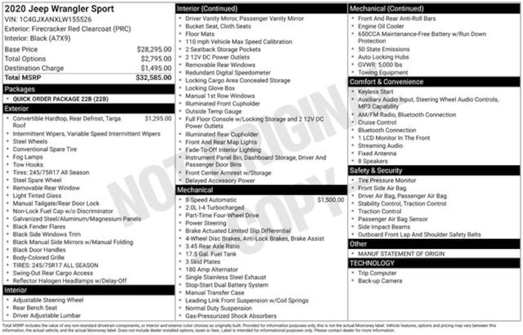 Used 2020 Jeep Wrangler Sport SUV