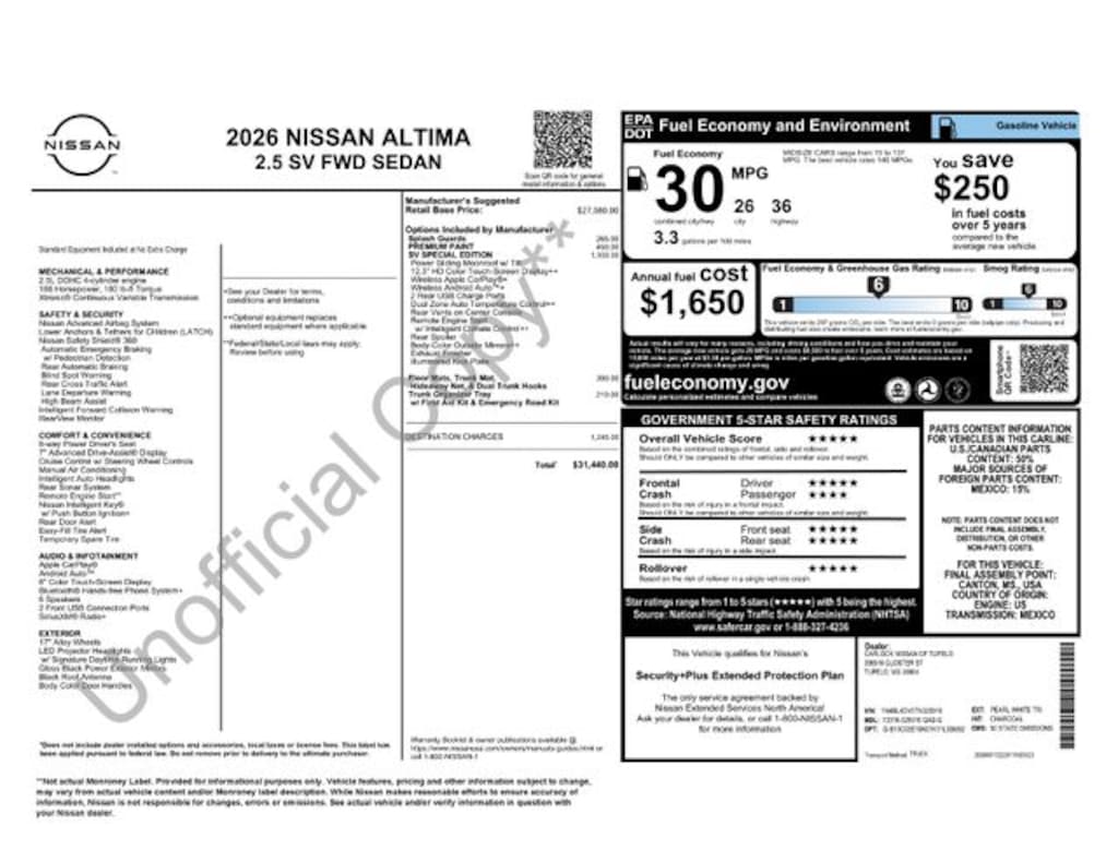 New 2026 Nissan Altima SV Sedan