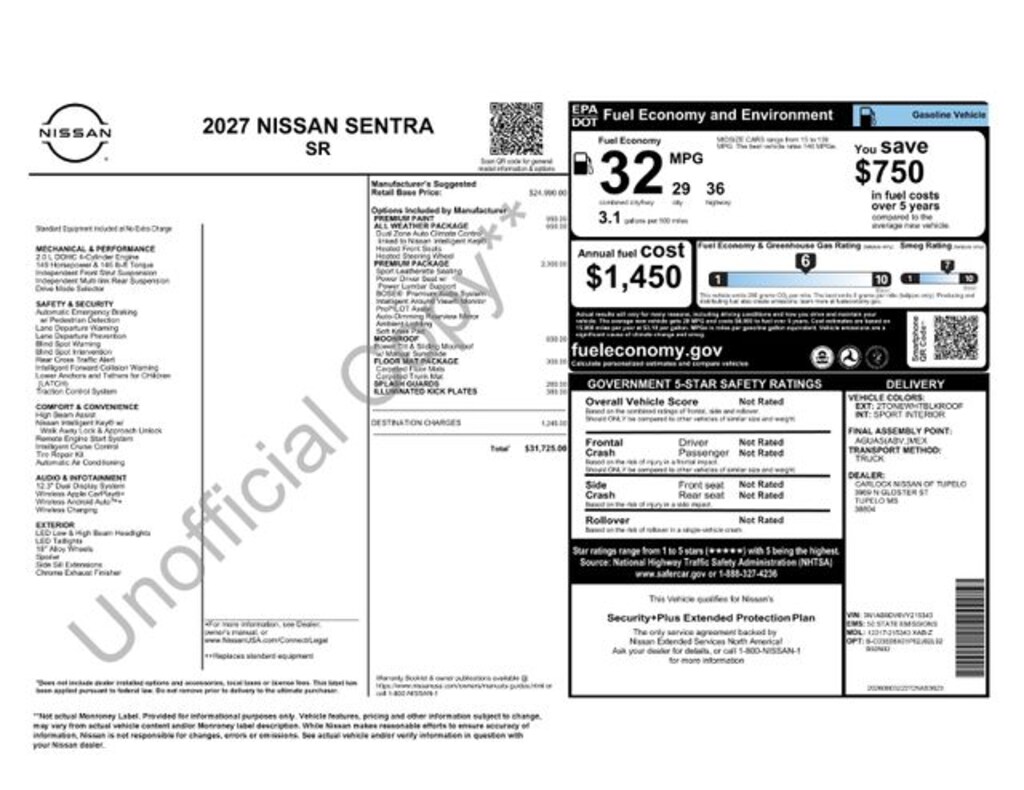 New 2027 Nissan Sentra SR Sedan