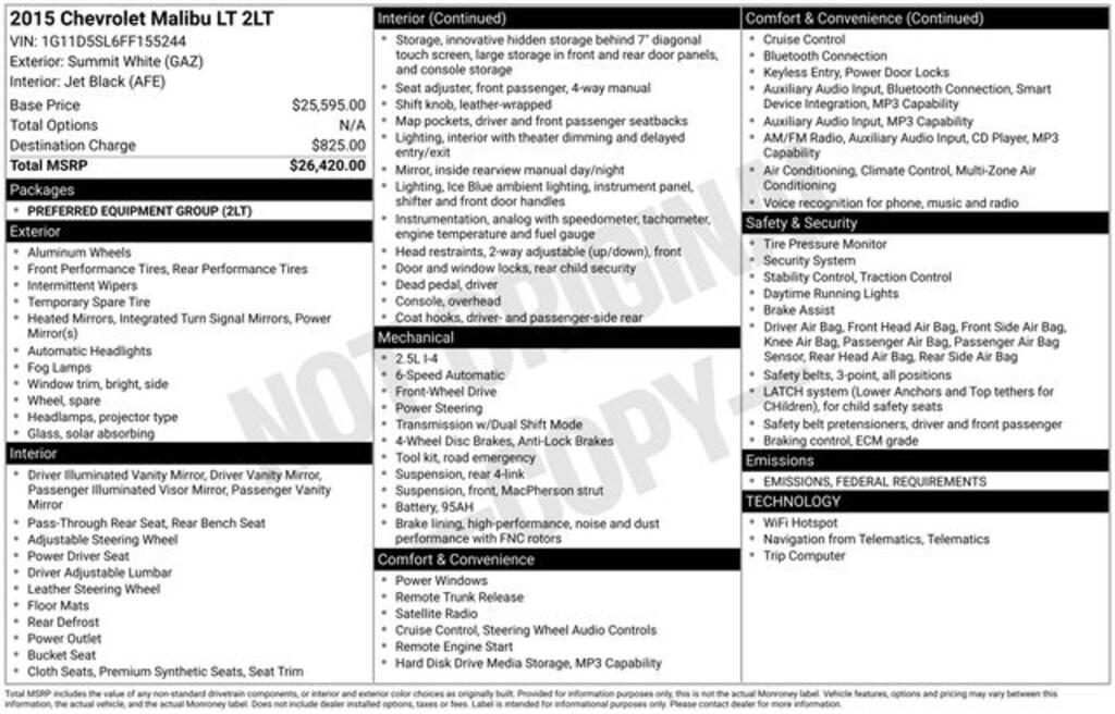 Used 2015 Chevrolet Malibu LT w/2LT Sedan