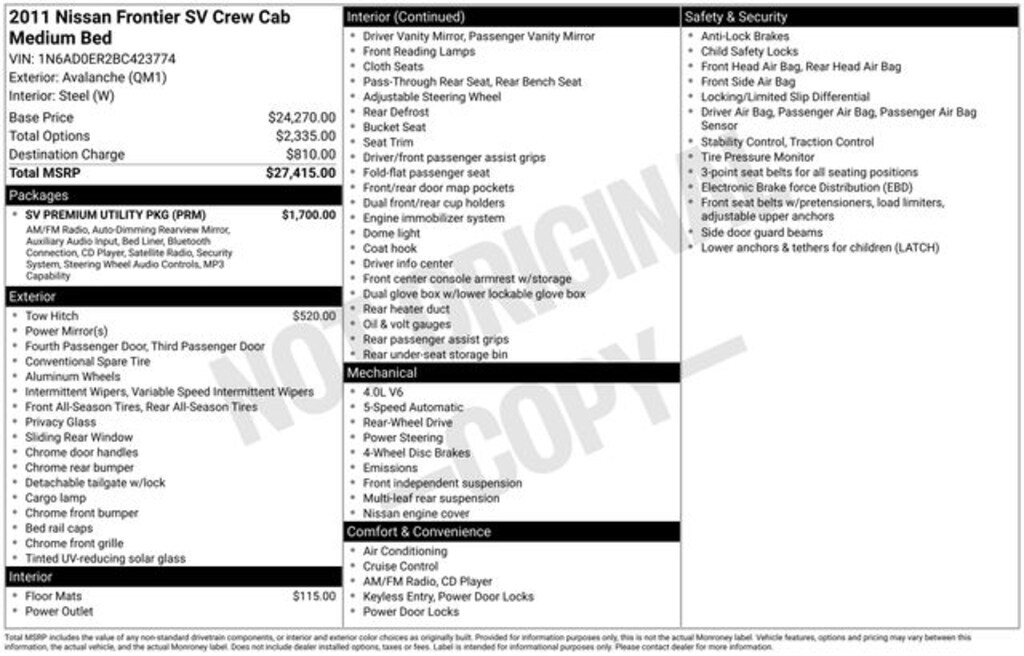 Used 2011 Nissan Frontier SV Truck Crew Cab