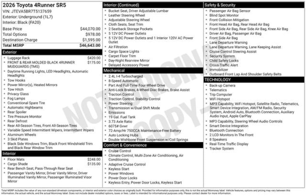 New 2026 Toyota 4Runner SR5 SUV