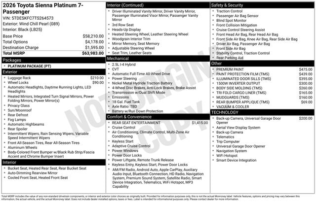 2026 Toyota Sienna Platinum 7-Passenger Hybrid AWD's photo