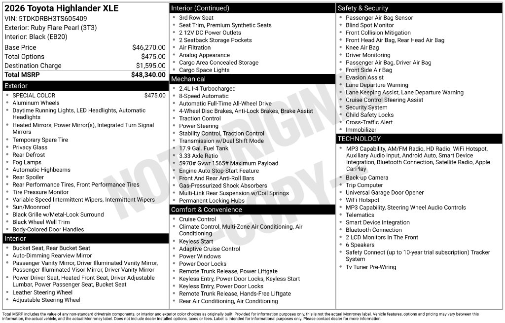 2026 Toyota Highlander XLE