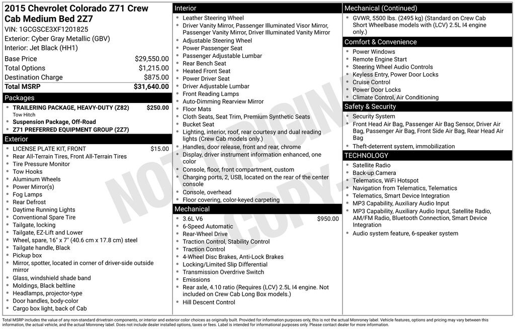 Used 2015 Chevrolet Colorado Z71 Truck Crew Cab