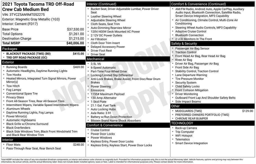 2021 Toyota Tacoma TRD Off Road Double Cab 4WD V6 Auto SB's photo