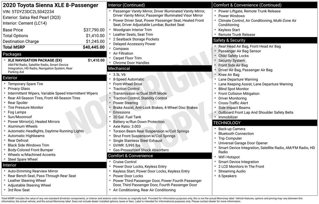 Used 2020 Toyota Sienna XLE 8 Passenger Van