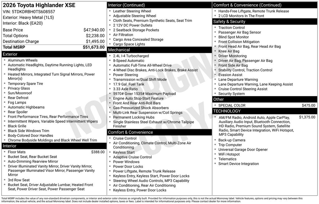 2026 Toyota Highlander XSE