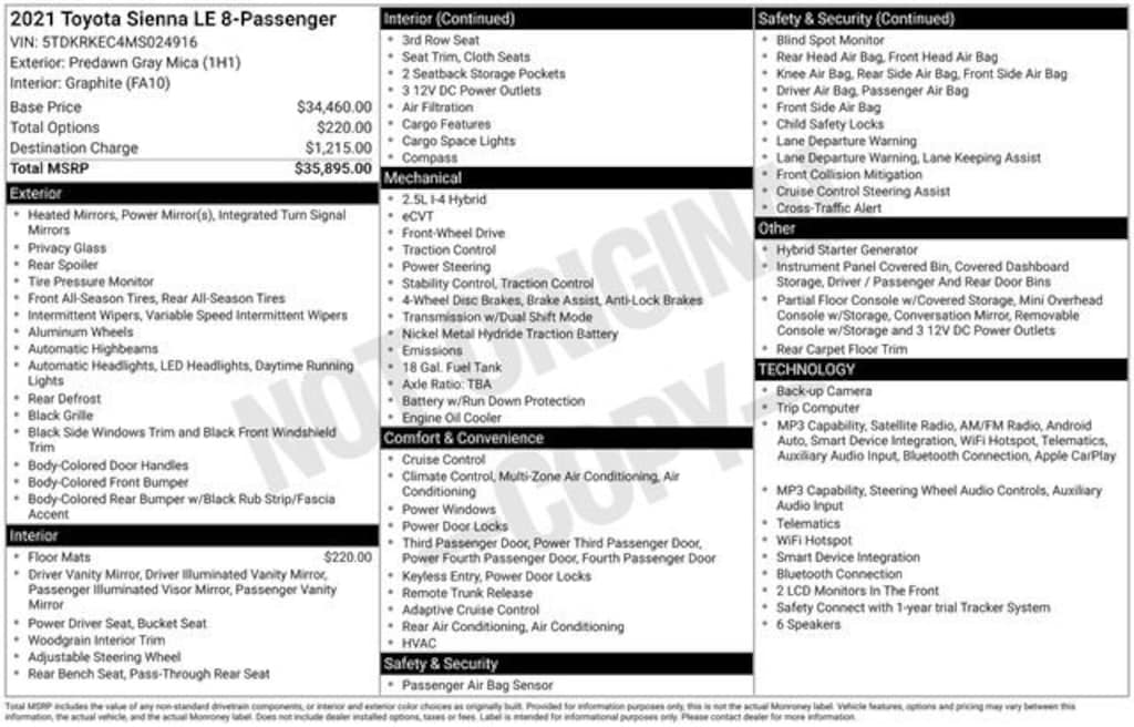 Used 2021 Toyota Sienna LE 8 Passenger Van