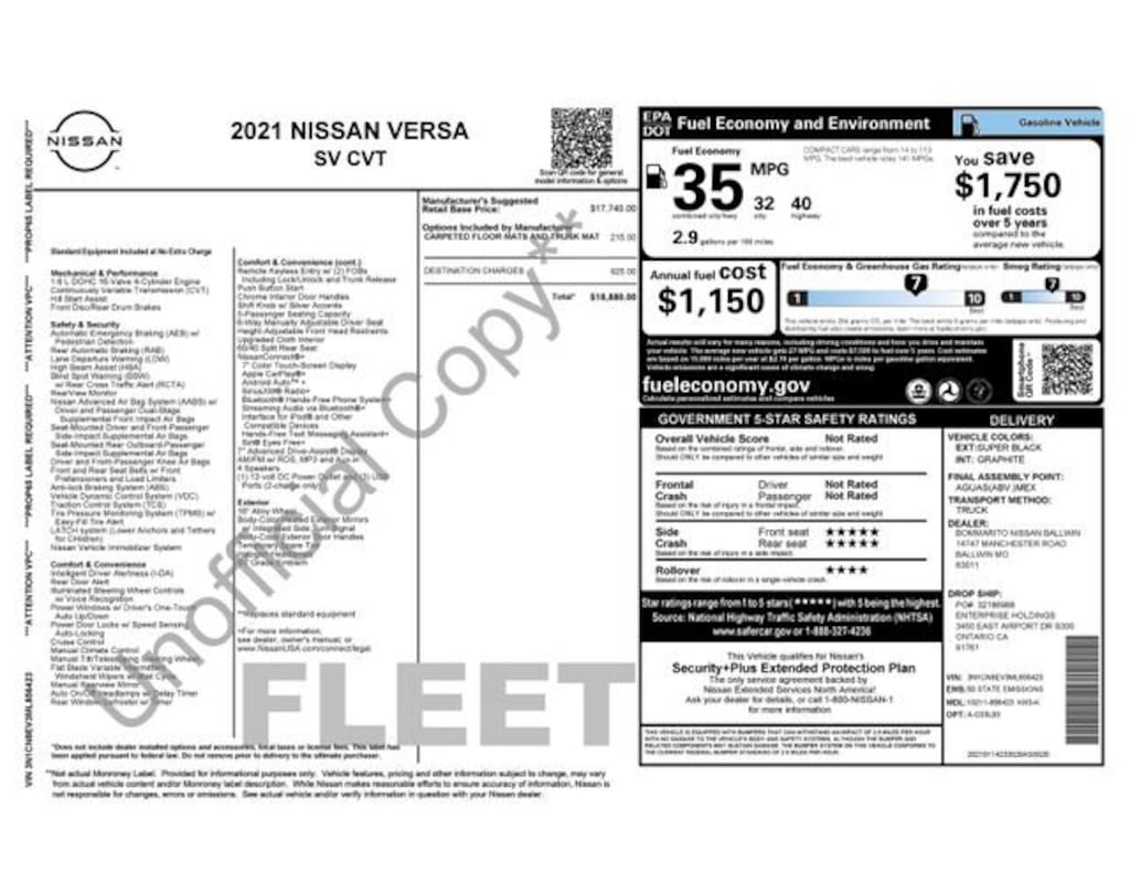 Used 2021 Nissan Versa 1.6 SV Sedan