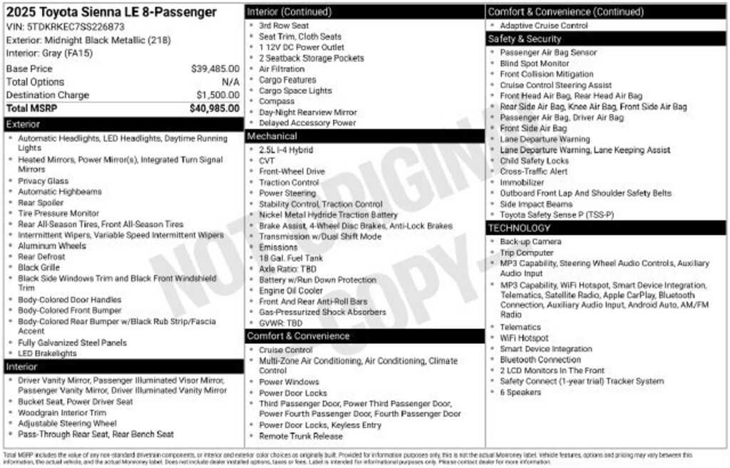 Used 2025 Toyota Sienna LE 8 Passenger Van Passenger Van