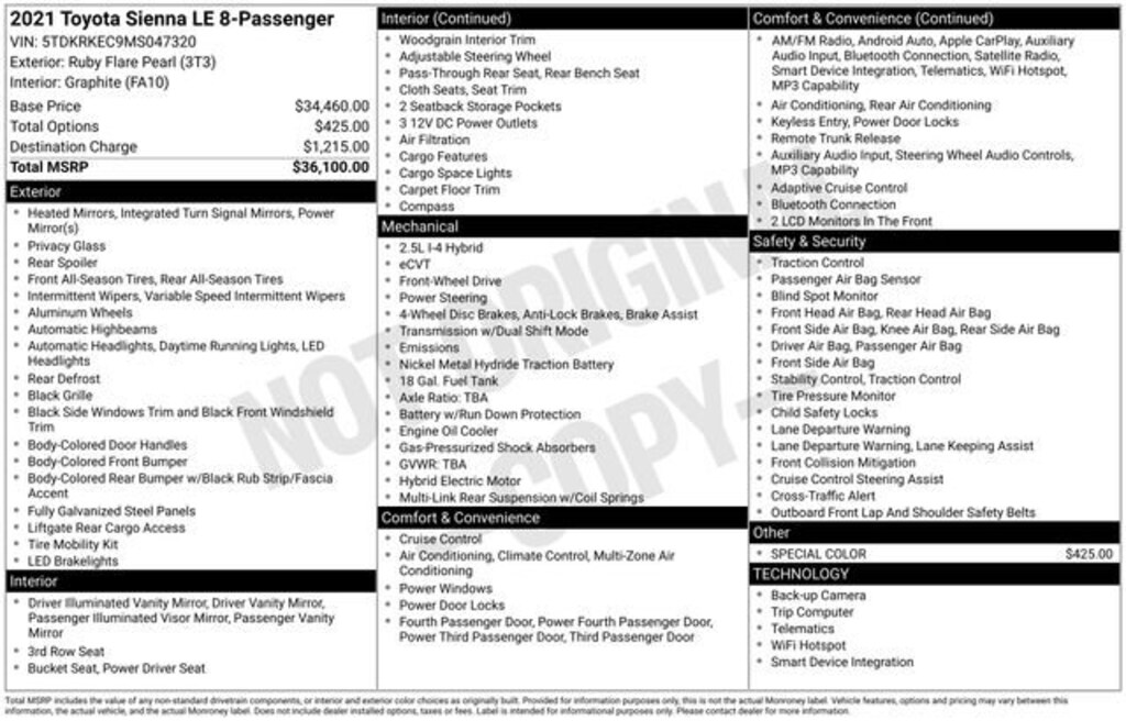 Used 2021 Toyota Sienna LE 8 Passenger Van