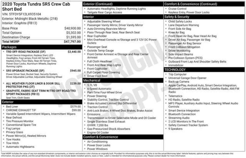 Used 2020 Toyota Tundra SR5 5.7L V8 Truck CrewMax