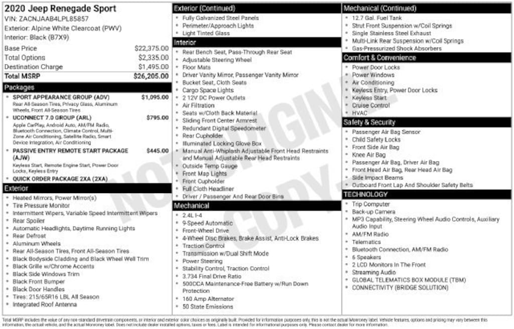 Used 2020 Jeep Renegade Sport FWD SUV