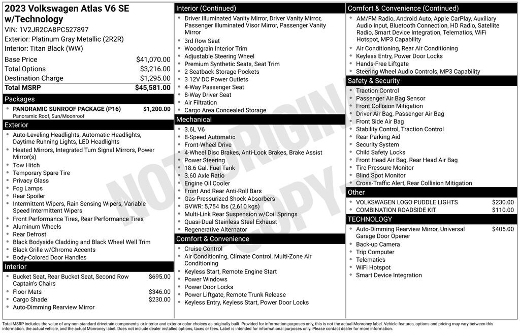 Certified 2023 Volkswagen Atlas 3.6L V6 SE w/Technology SUV