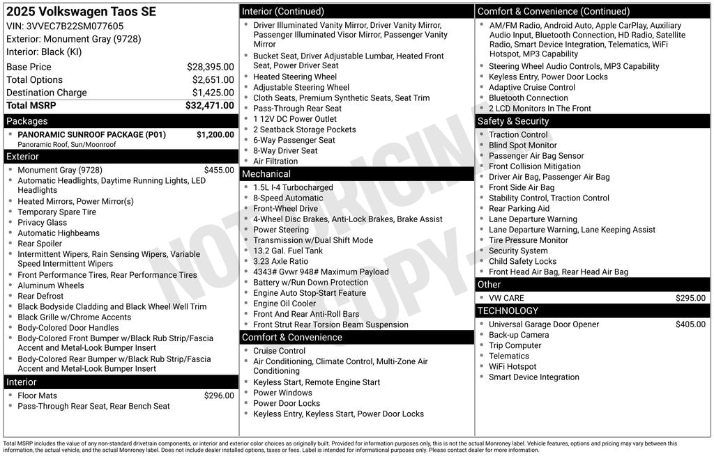 Used 2025 Volkswagen Taos 1.5T SE SUV