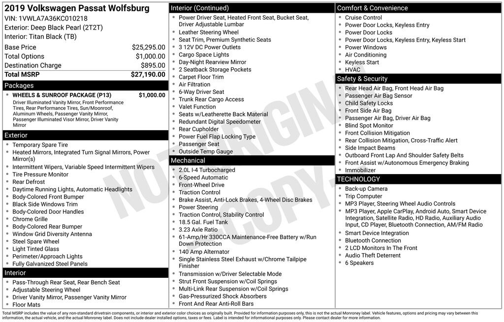 Used 2019 Volkswagen Passat 2.0T Wolfsburg Edition Sedan