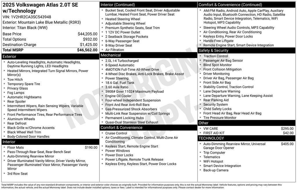 Used 2025 Volkswagen Atlas 2.0T SE w/Technology SUV