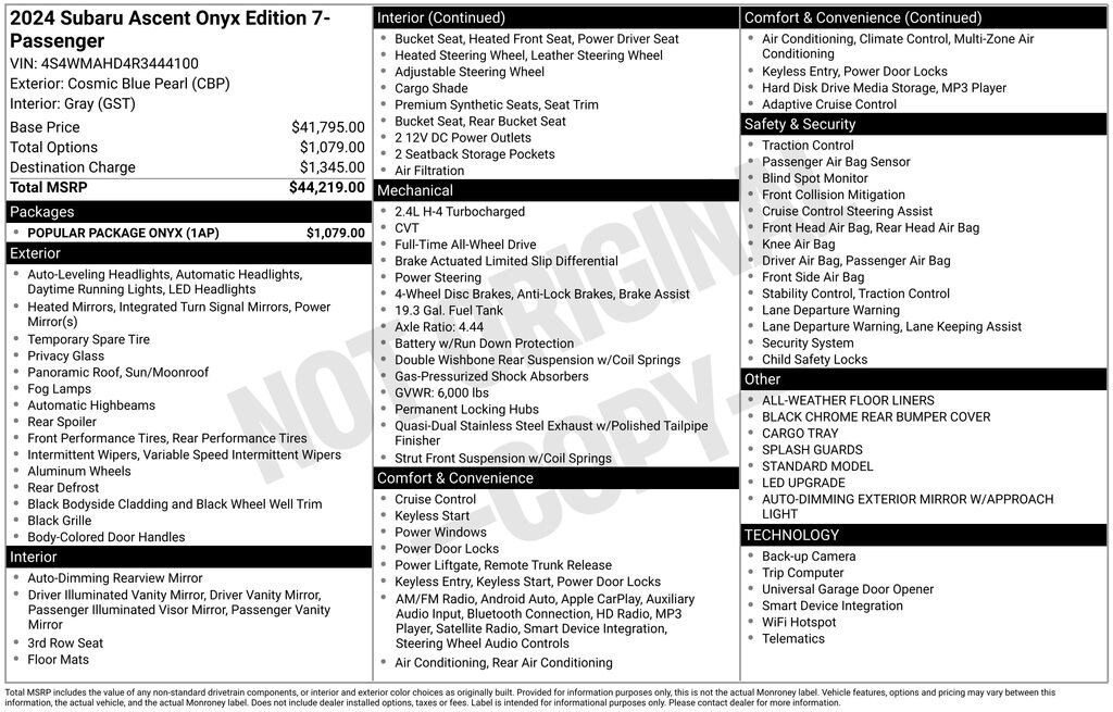 Used 2024 Subaru Ascent Onyx Edition 7-Passenger SUV