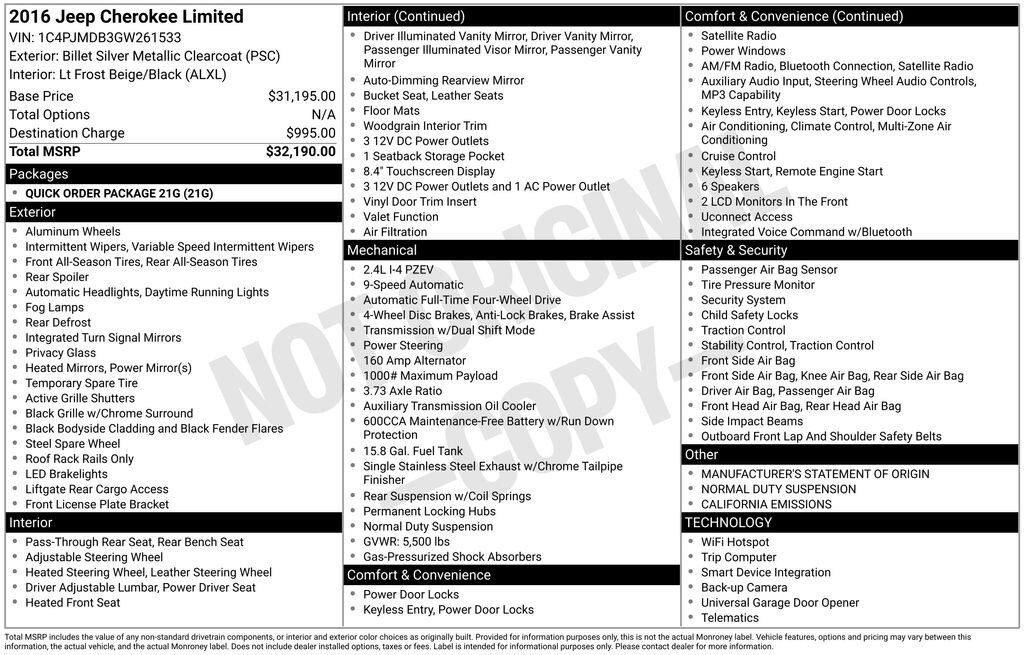 Used 2016 Jeep Cherokee Limited 4x4 SUV