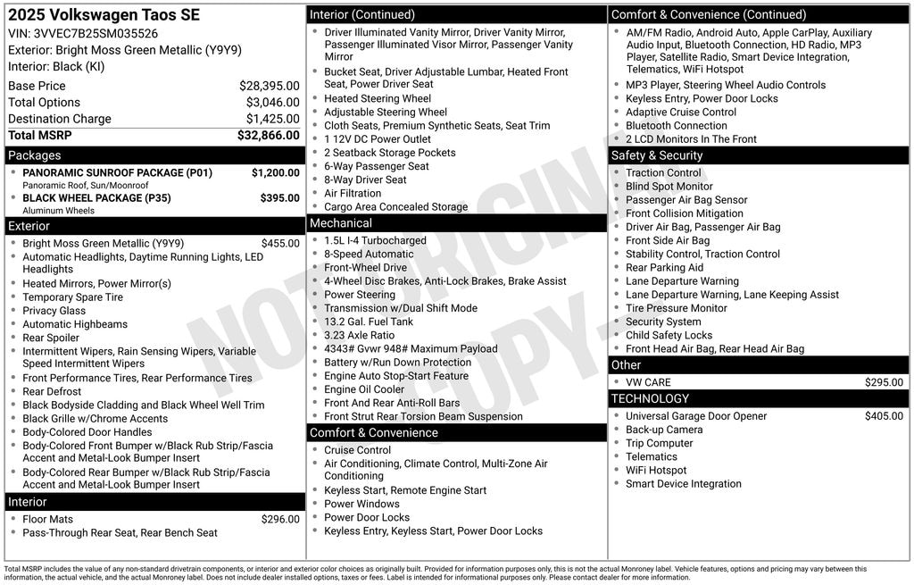 Used 2025 Volkswagen Taos 1.5T SE SUV