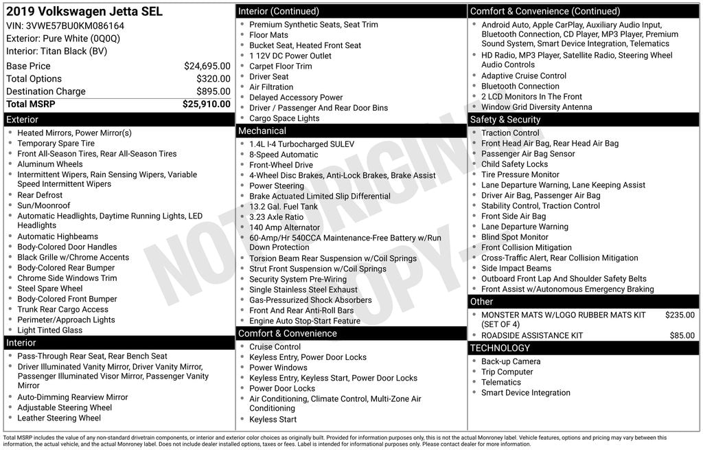 Used 2019 Volkswagen Jetta 1.4T SEL Sedan