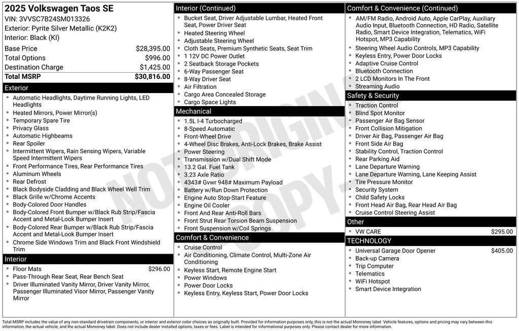 Used 2025 Volkswagen Taos 1.5T SE SUV