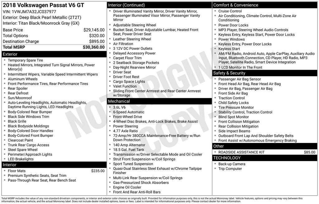 Used 2018 Volkswagen Passat 3.6L V6 GT Sedan