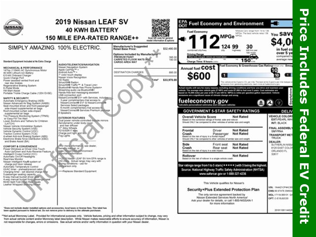 Used 2019 Nissan Leaf SV with VIN 1N4AZ1CP4KC305131 for sale in Trooper, PA