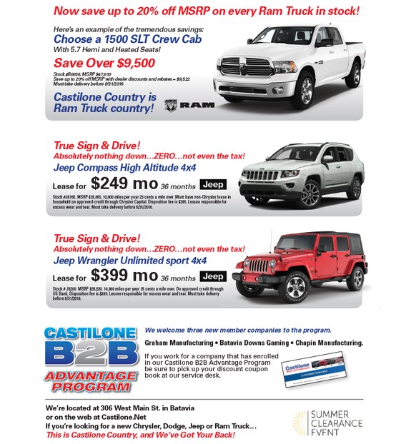 August Summer Clearance Event Castilone Chrysler Dodge Jeep