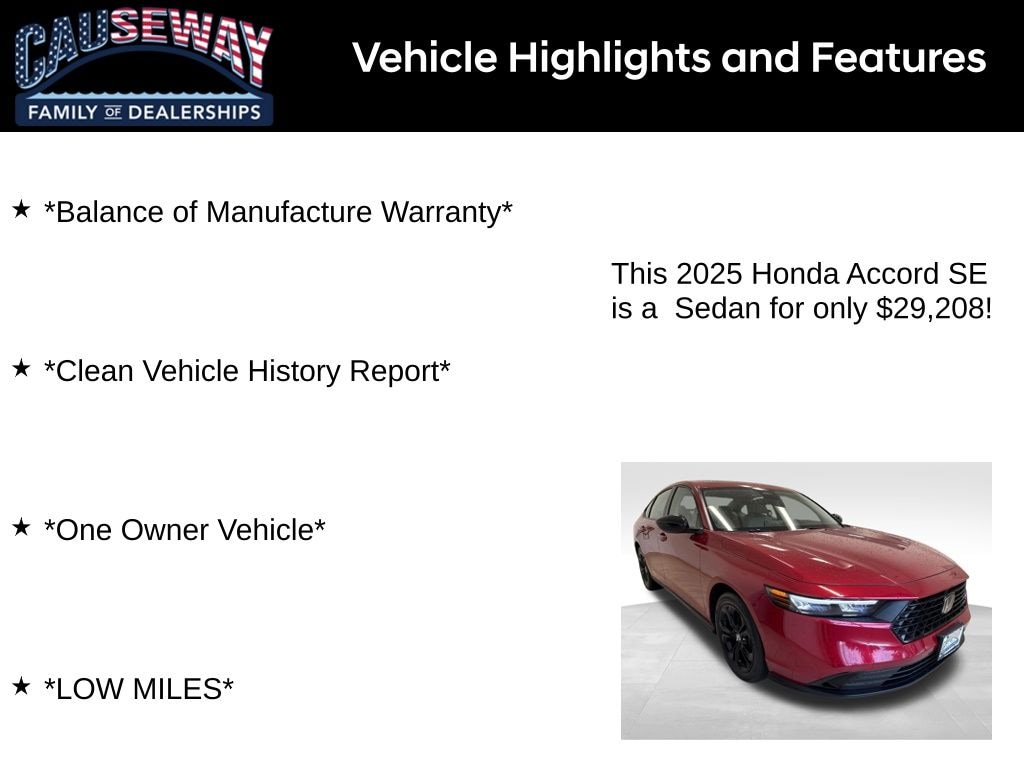 Used 2025 Honda Accord SE Sedan