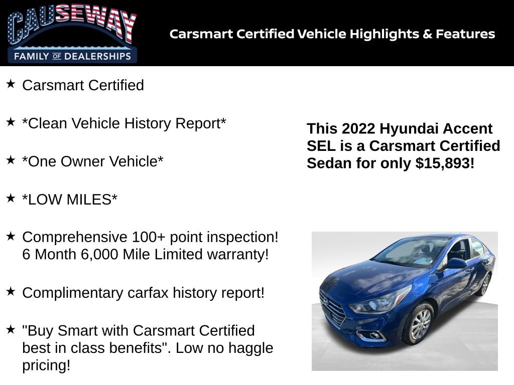 Certified 2022 Hyundai Accent SEL Sedan