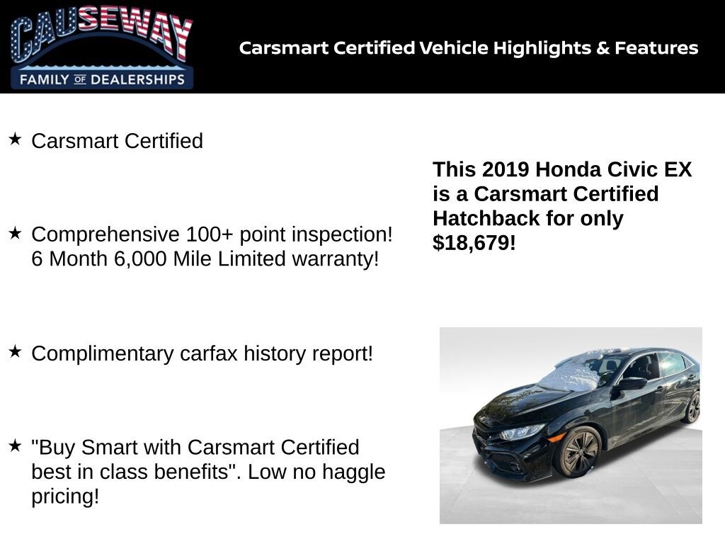 Certified 2019 Honda Civic EX Hatchback