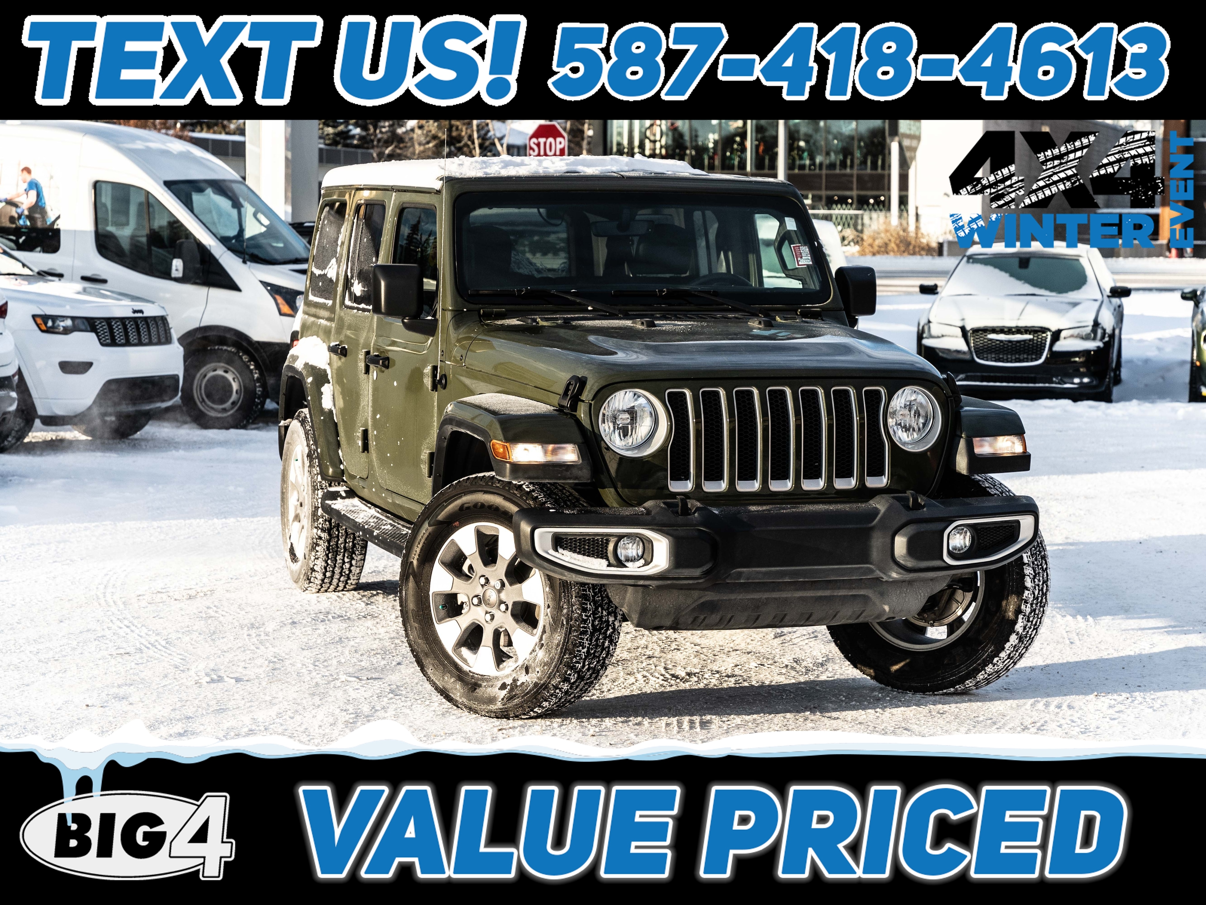 Used 2021 Jeep Wrangler Unlimited Sahara Automatic For Sale in Calgary  (Highfield / Burns Industrial) AB | Serving Red Deer, Airdrie, Chestermere  & Okotoks | VIN:1C4HJXEN7MW683220