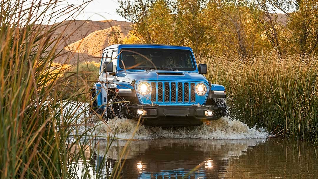 front view of the 2022 Jeep Wrangler 392 driven in a river