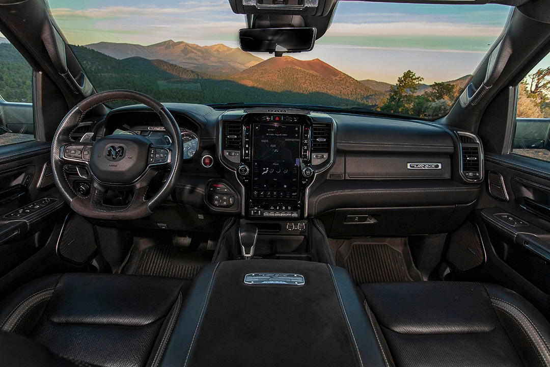 view of the steering wheel, dashboard and central console of the 2022 RAM 1500 TRX