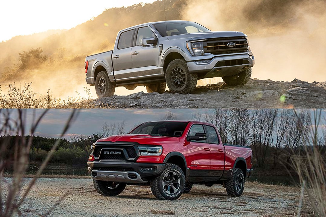 A duel between the 2022 Ford F-150 (top) and the 2022 RAM 1500 (bottom)