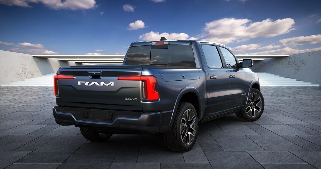 rear side view of a 2024 RAM 1500 electric