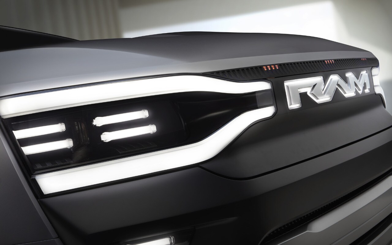close-up view of the front of a 2024 RAM 1500 electric truck
