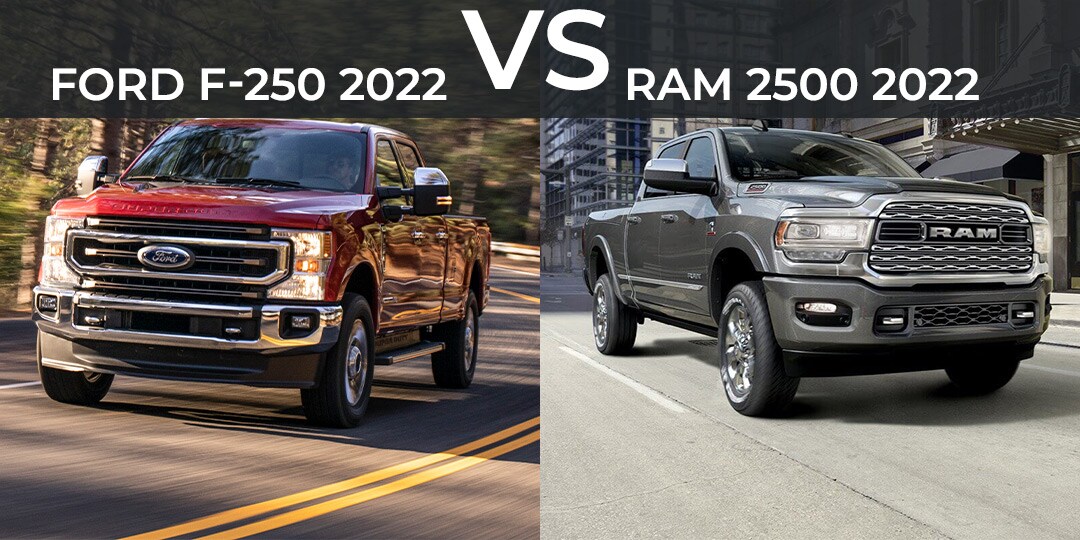 Comparatif entre le Ford F-250 2022 (gauche) et le RAM 2500 2022 (droite)