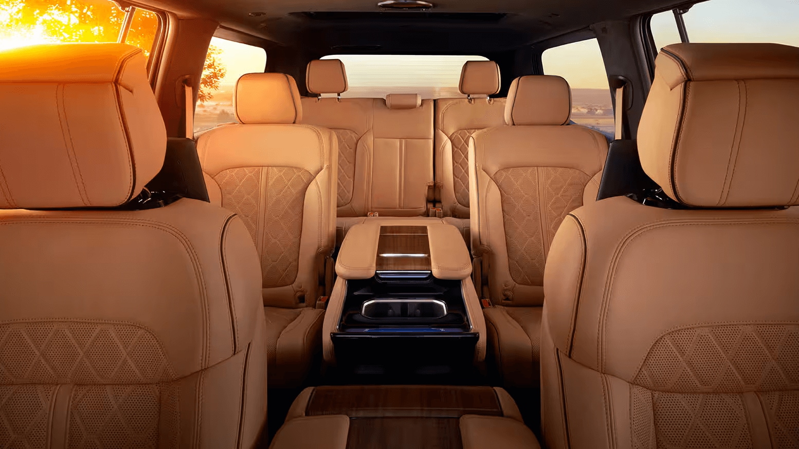 Learn about the interior design of the Jeep Grand Wagoneer Interior shot of the Jeep Grand Wagoneer showing all of the seating rows