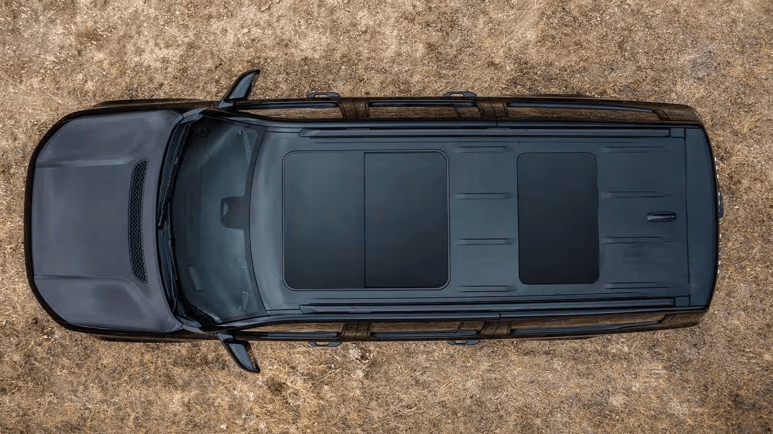 Learn about the exterior design of the Jeep Grand Wagoneer A top down shot of the Jeep Grand Wagoneer