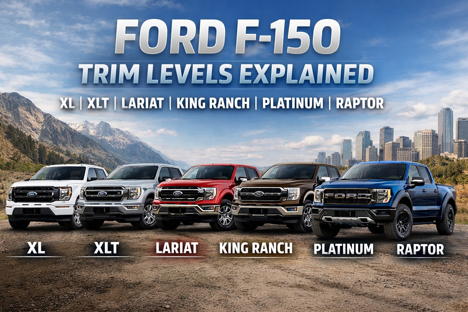 Ford F-150 trim levels comparison including XL XLT Lariat King Ranch Platinum and Raptor