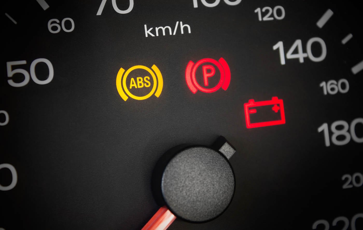 Closeup of the ABS light on a Car dashboard