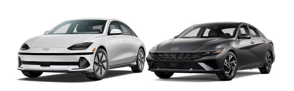 2024 Hyundai IONIQ 6 next to a 2024 Hyundai-Elantra