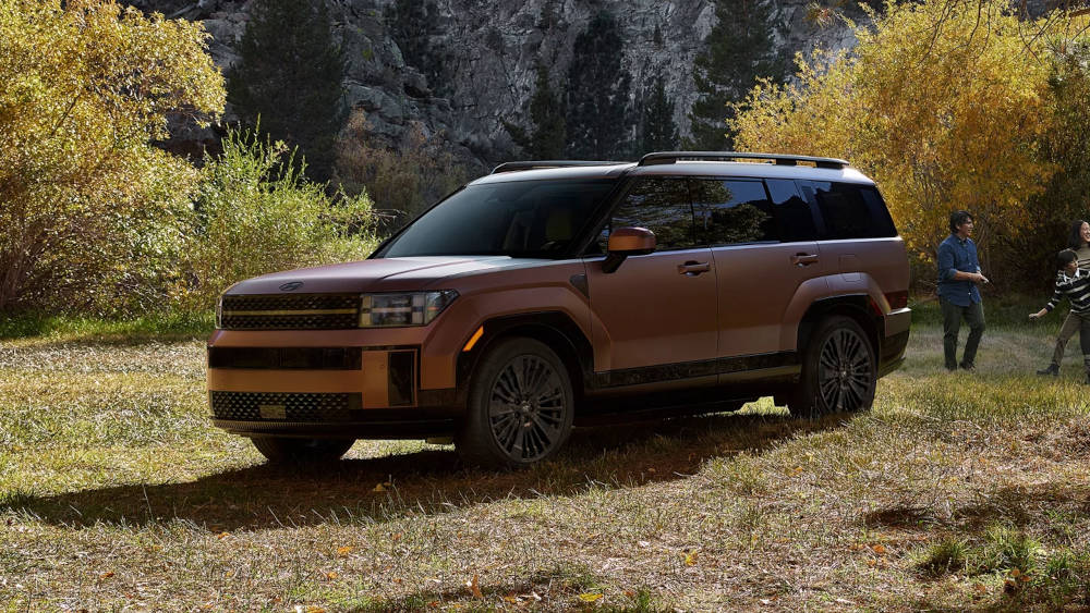 Hyundai Santa Fe parked in the woods