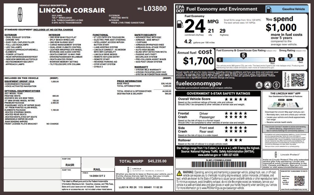 Used 2021 Lincoln Corsair Standard SUV