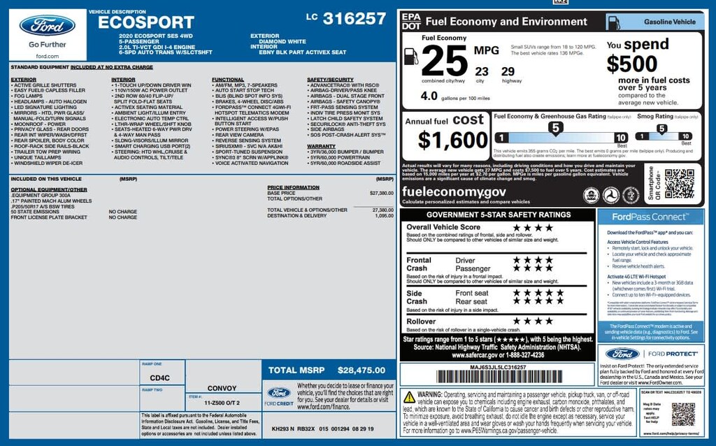 Used 2020 Ford EcoSport SES SUV