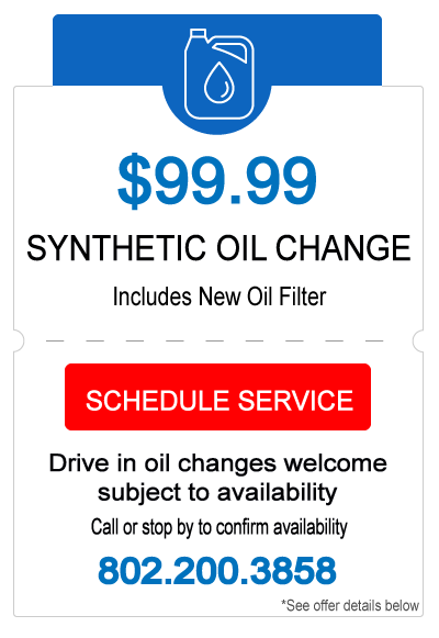 Save on affordable synthetic oil changes at Central Vermont Auto Mart in Montpelier.